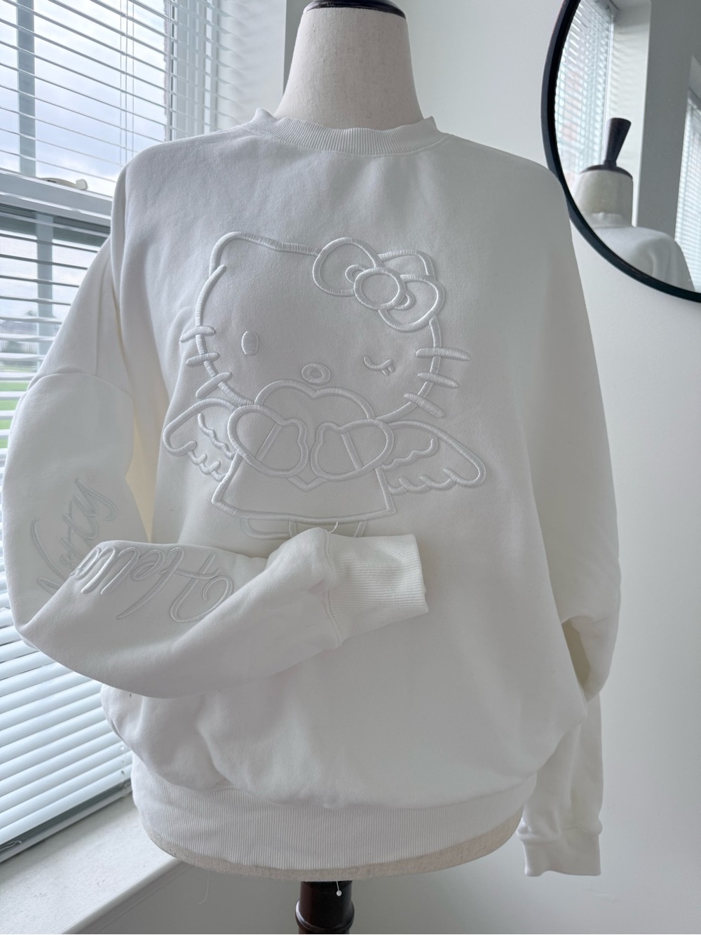Hello Kitty White Angel Embroidered Crewneck Sweatshirt